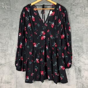 Womens Dress Small Black‎ Romantic Boho Floral Tiered Mini Gauze Feminine Fairy